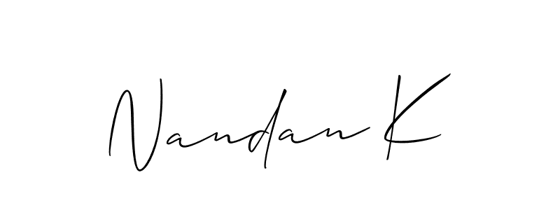 How to make Nandan K signature? Allison_Script is a professional autograph style. Create handwritten signature for Nandan K name. Nandan K signature style 2 images and pictures png