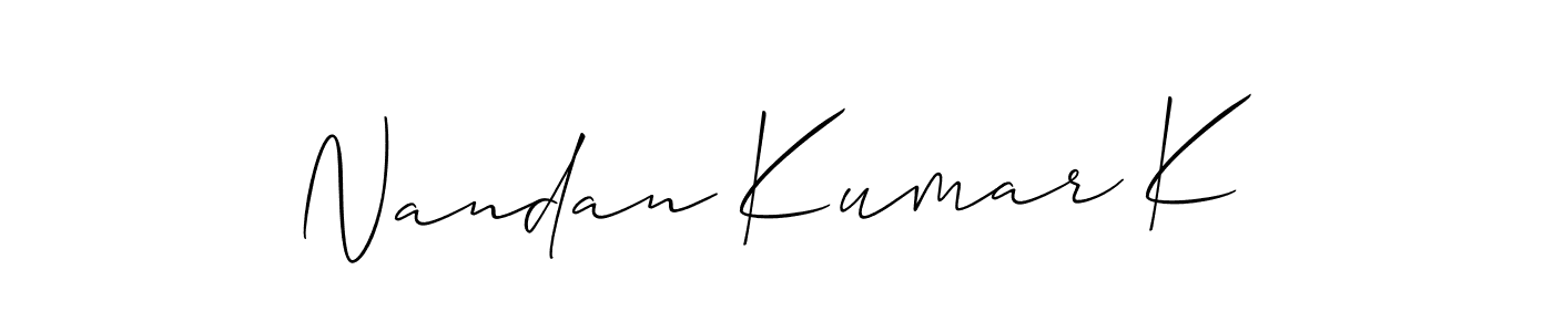 It looks lik you need a new signature style for name Nandan Kumar K. Design unique handwritten (Allison_Script) signature with our free signature maker in just a few clicks. Nandan Kumar K signature style 2 images and pictures png