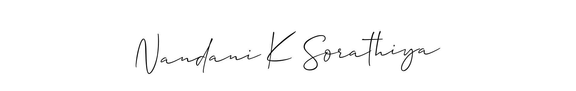 Design your own signature with our free online signature maker. With this signature software, you can create a handwritten (Allison_Script) signature for name Nandani K Sorathiya. Nandani K Sorathiya signature style 2 images and pictures png