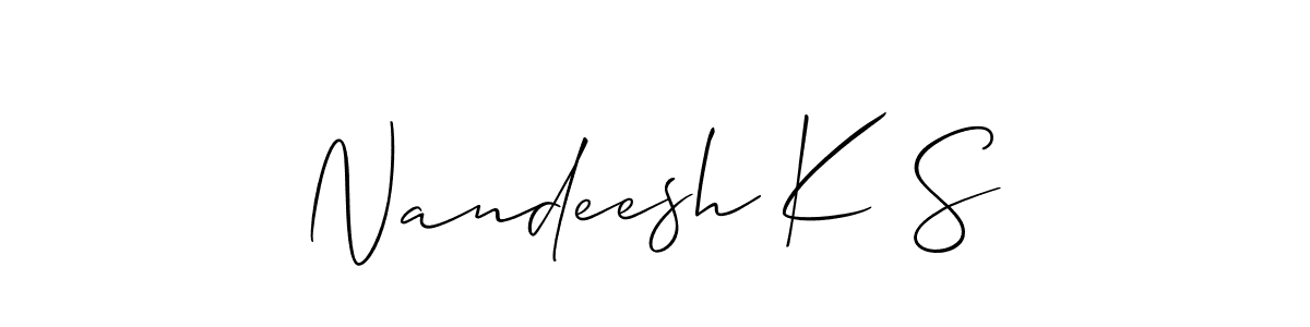 Similarly Allison_Script is the best handwritten signature design. Signature creator online .You can use it as an online autograph creator for name Nandeesh K S. Nandeesh K S signature style 2 images and pictures png