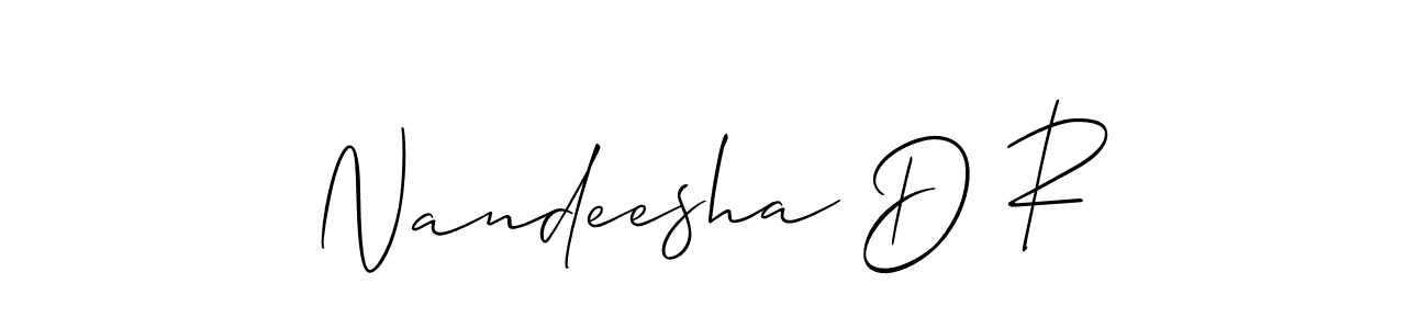 Use a signature maker to create a handwritten signature online. With this signature software, you can design (Allison_Script) your own signature for name Nandeesha D R. Nandeesha D R signature style 2 images and pictures png