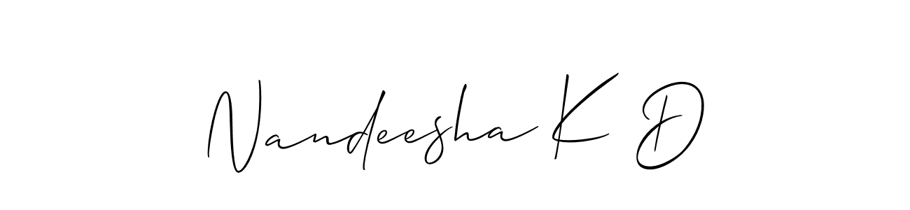 Similarly Allison_Script is the best handwritten signature design. Signature creator online .You can use it as an online autograph creator for name Nandeesha K D. Nandeesha K D signature style 2 images and pictures png