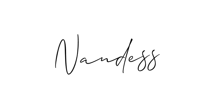 Similarly Allison_Script is the best handwritten signature design. Signature creator online .You can use it as an online autograph creator for name Nandess. Nandess signature style 2 images and pictures png