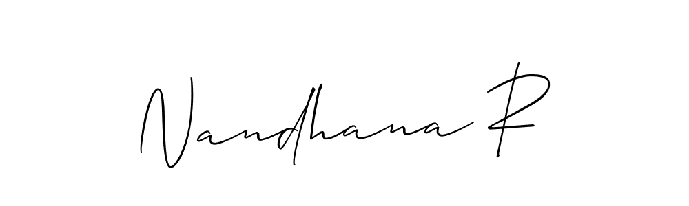 Allison_Script is a professional signature style that is perfect for those who want to add a touch of class to their signature. It is also a great choice for those who want to make their signature more unique. Get Nandhana R name to fancy signature for free. Nandhana R signature style 2 images and pictures png