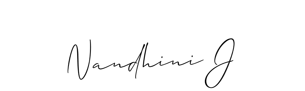 The best way (Allison_Script) to make a short signature is to pick only two or three words in your name. The name Nandhini J include a total of six letters. For converting this name. Nandhini J signature style 2 images and pictures png