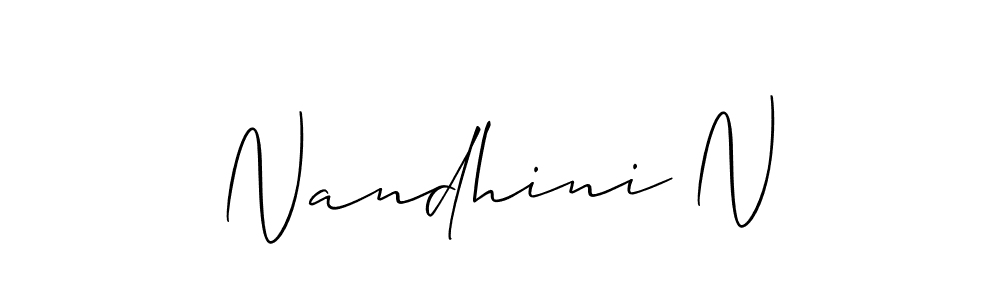 Create a beautiful signature design for name Nandhini N. With this signature (Allison_Script) fonts, you can make a handwritten signature for free. Nandhini N signature style 2 images and pictures png