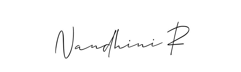 Allison_Script is a professional signature style that is perfect for those who want to add a touch of class to their signature. It is also a great choice for those who want to make their signature more unique. Get Nandhini R name to fancy signature for free. Nandhini R signature style 2 images and pictures png