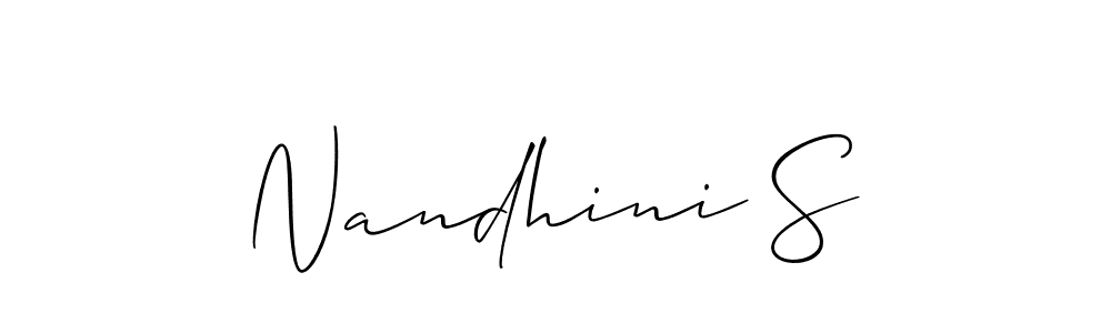 Make a beautiful signature design for name Nandhini S. With this signature (Allison_Script) style, you can create a handwritten signature for free. Nandhini S signature style 2 images and pictures png