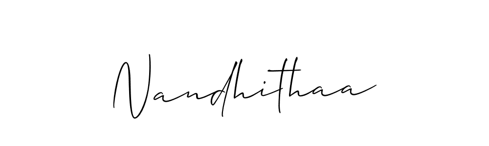 Use a signature maker to create a handwritten signature online. With this signature software, you can design (Allison_Script) your own signature for name Nandhithaa. Nandhithaa signature style 2 images and pictures png