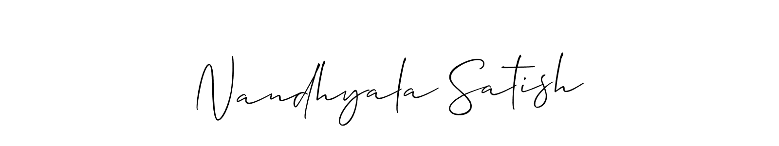 Make a short Nandhyala Satish signature style. Manage your documents anywhere anytime using Allison_Script. Create and add eSignatures, submit forms, share and send files easily. Nandhyala Satish signature style 2 images and pictures png