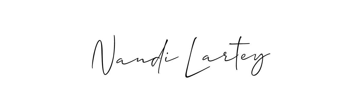 Make a short Nandi Lartey signature style. Manage your documents anywhere anytime using Allison_Script. Create and add eSignatures, submit forms, share and send files easily. Nandi Lartey signature style 2 images and pictures png