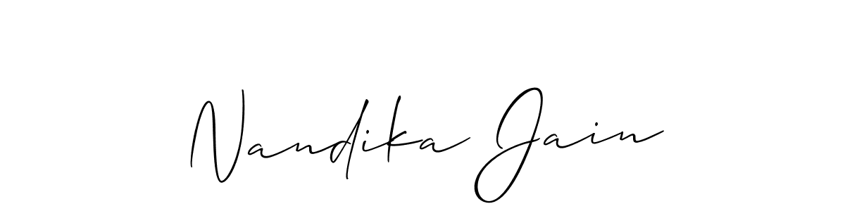 The best way (Allison_Script) to make a short signature is to pick only two or three words in your name. The name Nandika Jain include a total of six letters. For converting this name. Nandika Jain signature style 2 images and pictures png
