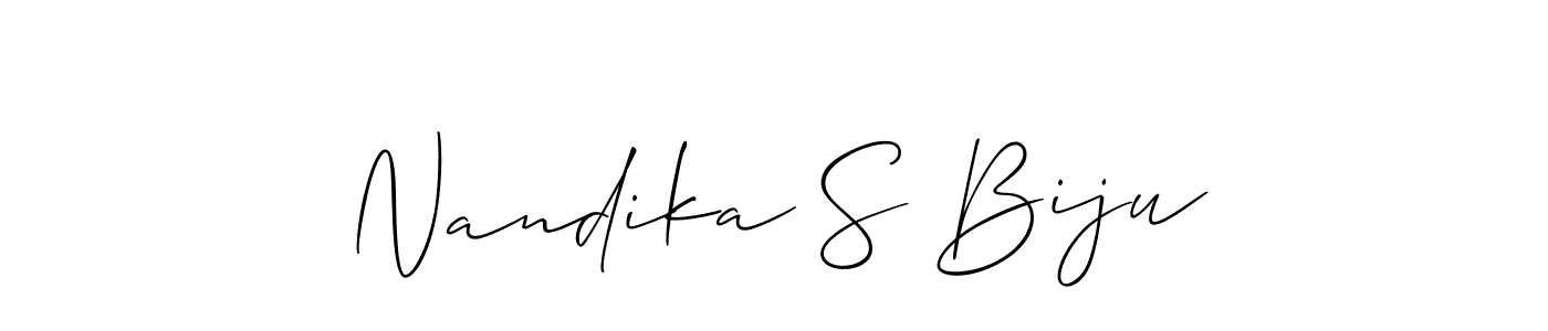 Create a beautiful signature design for name Nandika S Biju. With this signature (Allison_Script) fonts, you can make a handwritten signature for free. Nandika S Biju signature style 2 images and pictures png
