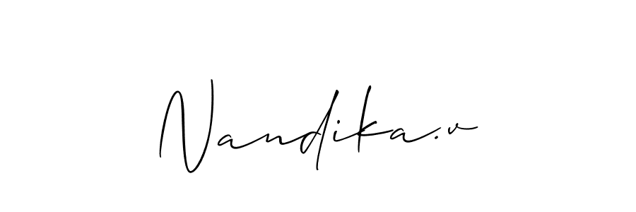 Also we have Nandika.v name is the best signature style. Create professional handwritten signature collection using Allison_Script autograph style. Nandika.v signature style 2 images and pictures png