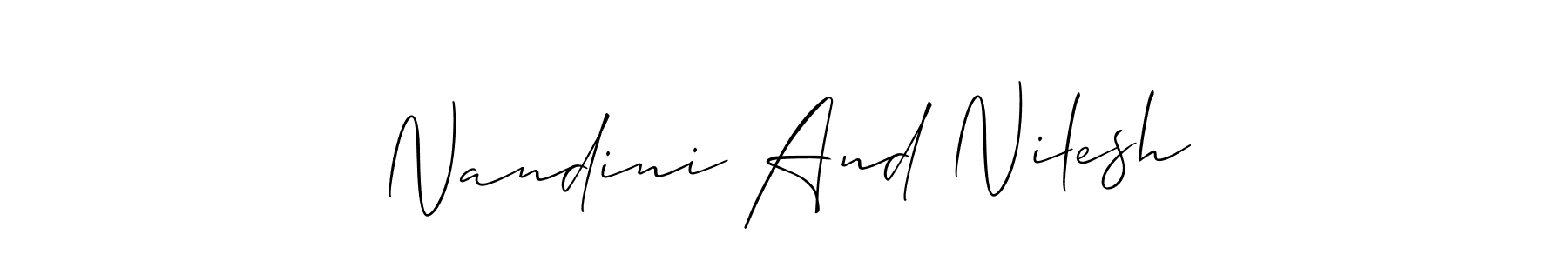 How to make Nandini And Nilesh name signature. Use Allison_Script style for creating short signs online. This is the latest handwritten sign. Nandini And Nilesh signature style 2 images and pictures png