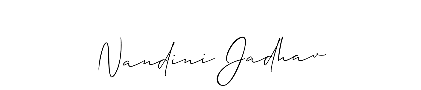 The best way (Allison_Script) to make a short signature is to pick only two or three words in your name. The name Nandini Jadhav include a total of six letters. For converting this name. Nandini Jadhav signature style 2 images and pictures png