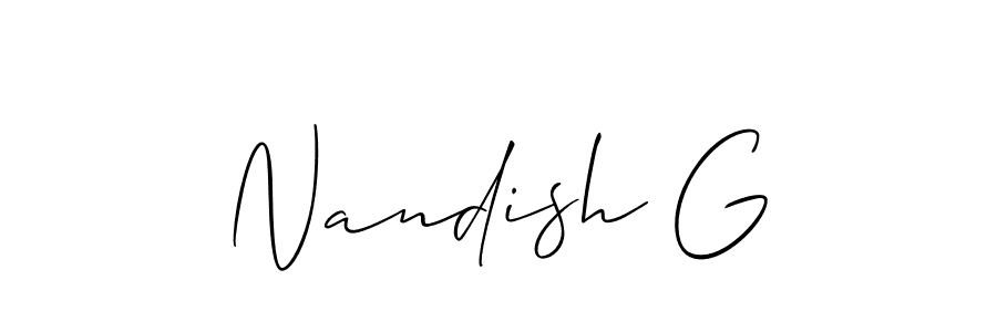 Allison_Script is a professional signature style that is perfect for those who want to add a touch of class to their signature. It is also a great choice for those who want to make their signature more unique. Get Nandish G name to fancy signature for free. Nandish G signature style 2 images and pictures png