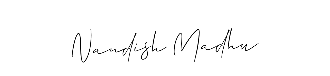 Similarly Allison_Script is the best handwritten signature design. Signature creator online .You can use it as an online autograph creator for name Nandish Madhu. Nandish Madhu signature style 2 images and pictures png