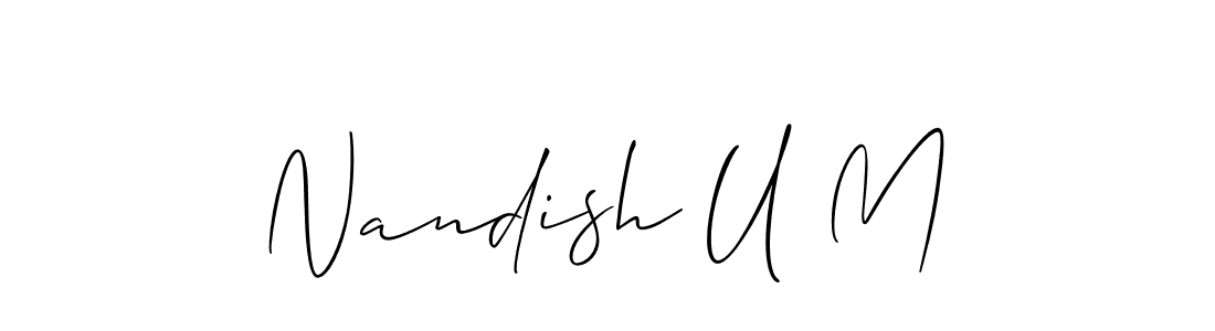 How to make Nandish U M name signature. Use Allison_Script style for creating short signs online. This is the latest handwritten sign. Nandish U M signature style 2 images and pictures png