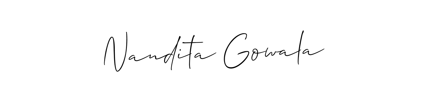 Create a beautiful signature design for name Nandita Gowala. With this signature (Allison_Script) fonts, you can make a handwritten signature for free. Nandita Gowala signature style 2 images and pictures png