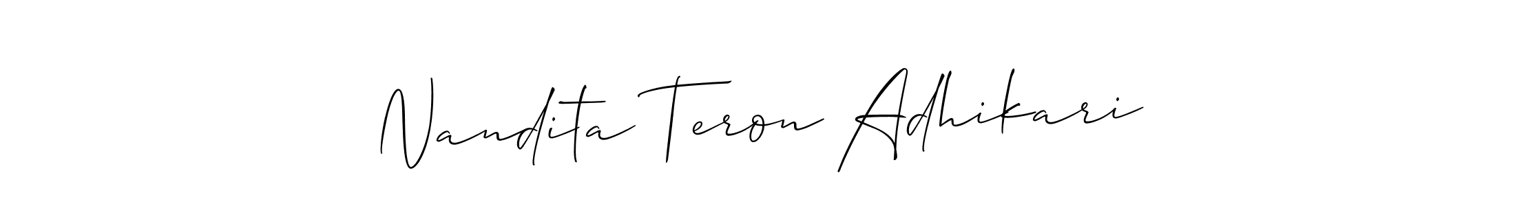 Create a beautiful signature design for name Nandita Teron Adhikari. With this signature (Allison_Script) fonts, you can make a handwritten signature for free. Nandita Teron Adhikari signature style 2 images and pictures png
