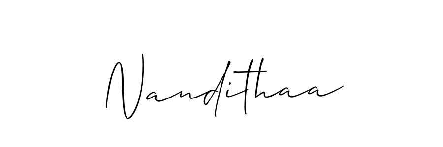 It looks lik you need a new signature style for name Nandithaa. Design unique handwritten (Allison_Script) signature with our free signature maker in just a few clicks. Nandithaa signature style 2 images and pictures png
