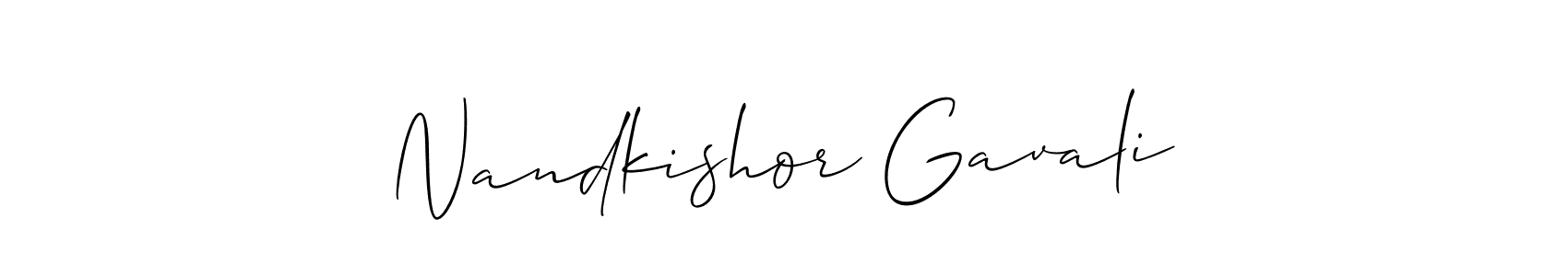 Allison_Script is a professional signature style that is perfect for those who want to add a touch of class to their signature. It is also a great choice for those who want to make their signature more unique. Get Nandkishor Gavali name to fancy signature for free. Nandkishor Gavali signature style 2 images and pictures png