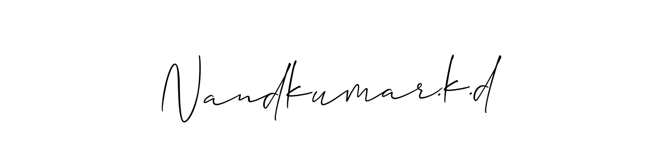 Similarly Allison_Script is the best handwritten signature design. Signature creator online .You can use it as an online autograph creator for name Nandkumar.k.d. Nandkumar.k.d signature style 2 images and pictures png