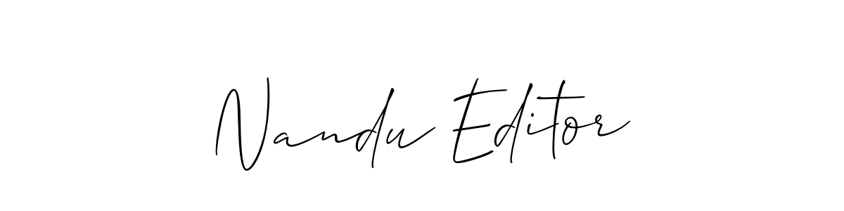 It looks lik you need a new signature style for name Nandu Editor. Design unique handwritten (Allison_Script) signature with our free signature maker in just a few clicks. Nandu Editor signature style 2 images and pictures png