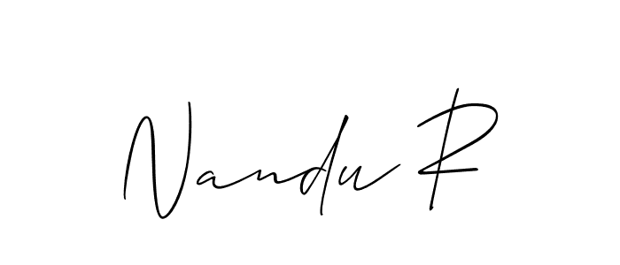 Make a beautiful signature design for name Nandu R. With this signature (Allison_Script) style, you can create a handwritten signature for free. Nandu R signature style 2 images and pictures png