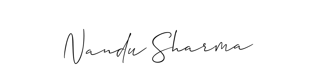 Allison_Script is a professional signature style that is perfect for those who want to add a touch of class to their signature. It is also a great choice for those who want to make their signature more unique. Get Nandu Sharma name to fancy signature for free. Nandu Sharma signature style 2 images and pictures png