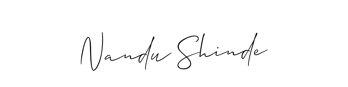 Also You can easily find your signature by using the search form. We will create Nandu Shinde name handwritten signature images for you free of cost using Allison_Script sign style. Nandu Shinde signature style 2 images and pictures png