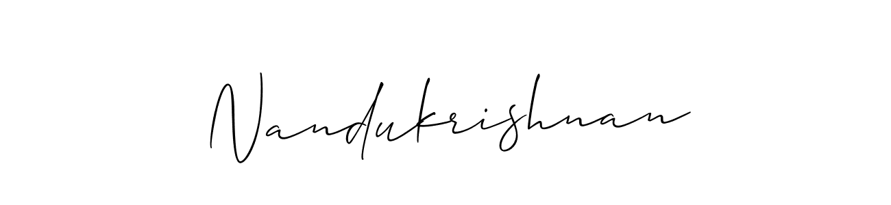 How to make Nandukrishnan name signature. Use Allison_Script style for creating short signs online. This is the latest handwritten sign. Nandukrishnan signature style 2 images and pictures png