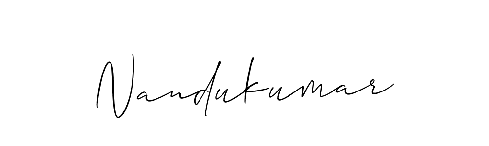 Allison_Script is a professional signature style that is perfect for those who want to add a touch of class to their signature. It is also a great choice for those who want to make their signature more unique. Get Nandukumar name to fancy signature for free. Nandukumar signature style 2 images and pictures png