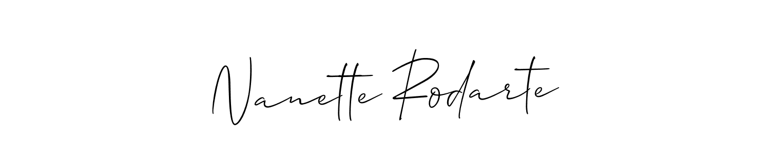 It looks lik you need a new signature style for name Nanette Rodarte. Design unique handwritten (Allison_Script) signature with our free signature maker in just a few clicks. Nanette Rodarte signature style 2 images and pictures png