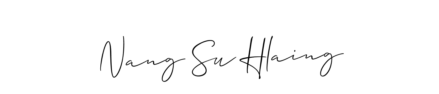 The best way (Allison_Script) to make a short signature is to pick only two or three words in your name. The name Nang Su Hlaing include a total of six letters. For converting this name. Nang Su Hlaing signature style 2 images and pictures png