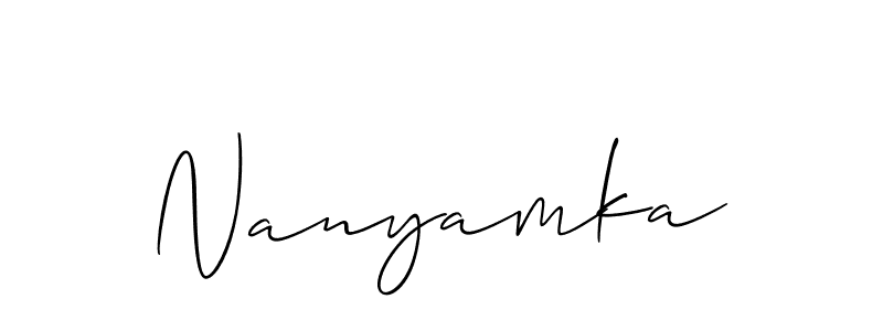 Allison_Script is a professional signature style that is perfect for those who want to add a touch of class to their signature. It is also a great choice for those who want to make their signature more unique. Get Nanyamka name to fancy signature for free. Nanyamka signature style 2 images and pictures png
