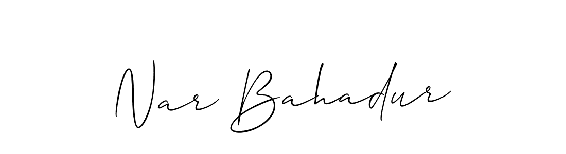 Allison_Script is a professional signature style that is perfect for those who want to add a touch of class to their signature. It is also a great choice for those who want to make their signature more unique. Get Nar Bahadur name to fancy signature for free. Nar Bahadur signature style 2 images and pictures png