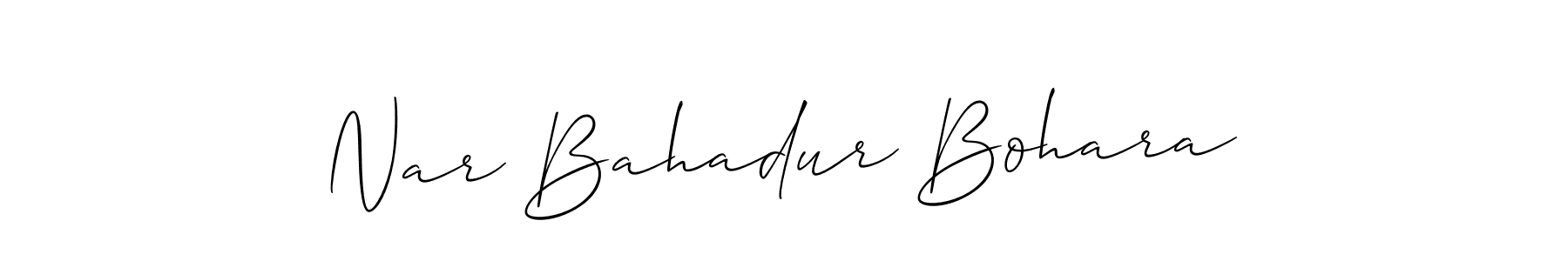 Create a beautiful signature design for name Nar Bahadur Bohara. With this signature (Allison_Script) fonts, you can make a handwritten signature for free. Nar Bahadur Bohara signature style 2 images and pictures png