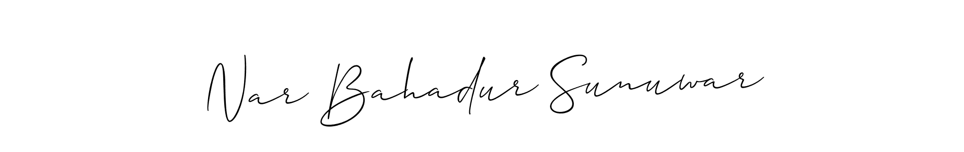 How to Draw Nar Bahadur Sunuwar signature style? Allison_Script is a latest design signature styles for name Nar Bahadur Sunuwar. Nar Bahadur Sunuwar signature style 2 images and pictures png