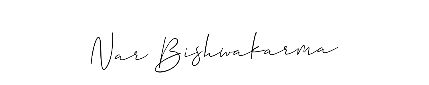How to make Nar Bishwakarma signature? Allison_Script is a professional autograph style. Create handwritten signature for Nar Bishwakarma name. Nar Bishwakarma signature style 2 images and pictures png