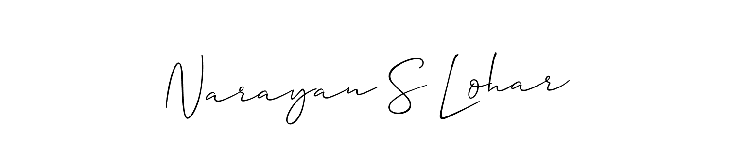 The best way (Allison_Script) to make a short signature is to pick only two or three words in your name. The name Narayan S Lohar include a total of six letters. For converting this name. Narayan S Lohar signature style 2 images and pictures png