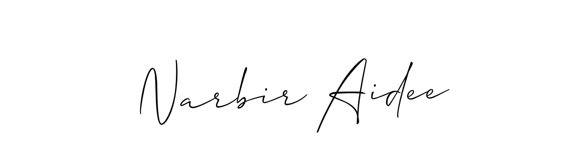 The best way (Allison_Script) to make a short signature is to pick only two or three words in your name. The name Narbir Aidee include a total of six letters. For converting this name. Narbir Aidee signature style 2 images and pictures png