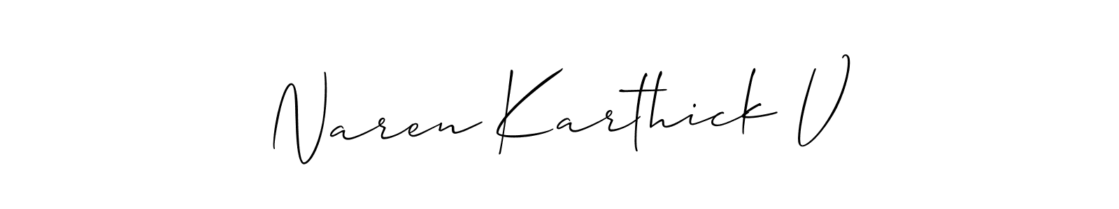 It looks lik you need a new signature style for name Naren Karthick V. Design unique handwritten (Allison_Script) signature with our free signature maker in just a few clicks. Naren Karthick V signature style 2 images and pictures png