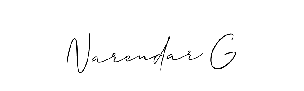 Also You can easily find your signature by using the search form. We will create Narendar G name handwritten signature images for you free of cost using Allison_Script sign style. Narendar G signature style 2 images and pictures png
