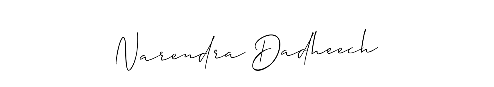 Allison_Script is a professional signature style that is perfect for those who want to add a touch of class to their signature. It is also a great choice for those who want to make their signature more unique. Get Narendra Dadheech name to fancy signature for free. Narendra Dadheech signature style 2 images and pictures png