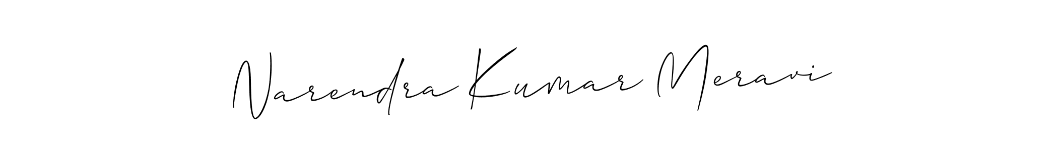 The best way (Allison_Script) to make a short signature is to pick only two or three words in your name. The name Narendra Kumar Meravi include a total of six letters. For converting this name. Narendra Kumar Meravi signature style 2 images and pictures png