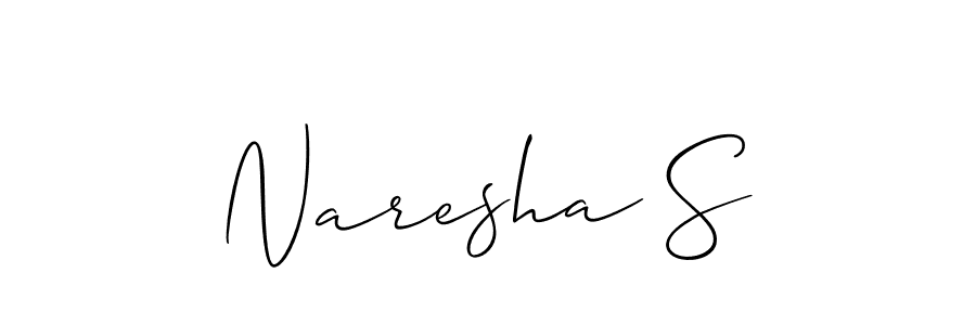 The best way (Allison_Script) to make a short signature is to pick only two or three words in your name. The name Naresha S include a total of six letters. For converting this name. Naresha S signature style 2 images and pictures png