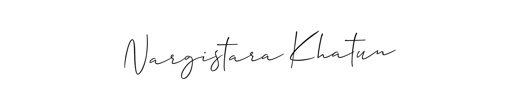 The best way (Allison_Script) to make a short signature is to pick only two or three words in your name. The name Nargistara Khatun include a total of six letters. For converting this name. Nargistara Khatun signature style 2 images and pictures png