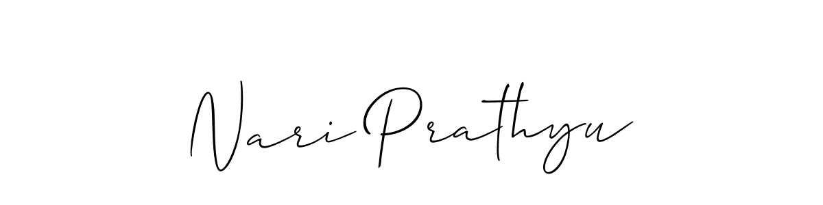 Create a beautiful signature design for name Nari Prathyu. With this signature (Allison_Script) fonts, you can make a handwritten signature for free. Nari Prathyu signature style 2 images and pictures png